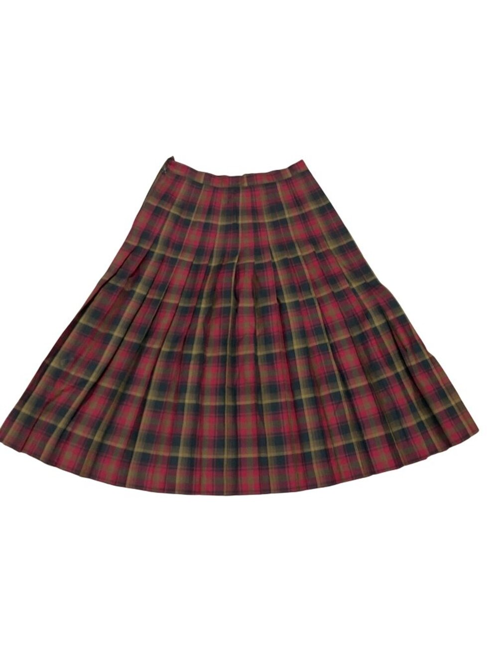 Quissett Cove Plaid Wool Pleated Skirt Red Green Size 14 Made In Canada Womens